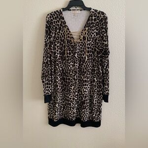 Michael Kors Leopard Print Dress with Gold Accents